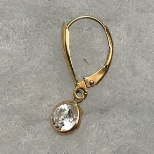 Single 14k Yellow Gold White Round Drop Lever back Earring